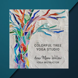 Tarjeta De Visita Cuadrada Colorido estudio de yoga en árbol mosaico