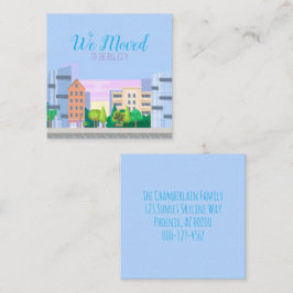 Tarjeta De Visita Cuadrada Colorido Skyline de la ciudad Nos mudamos de cambi