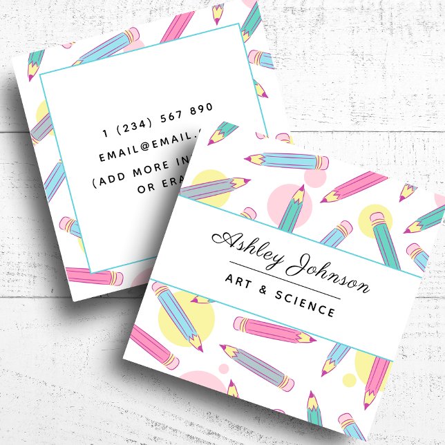 Tarjeta De Visita Cuadrada Coloridos lápices escolares cosas enseñantes (Subido por el creador)