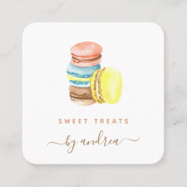 Tarjeta De Visita Cuadrada Coloridos Macarons Código Qr Cuidada panadería de 