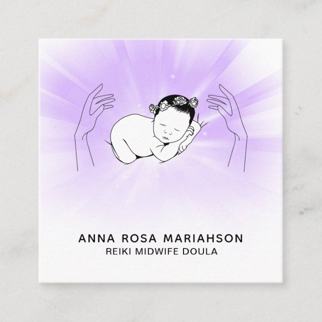 Tarjeta De Visita Cuadrada *~* Comadrona Reiki entrenadora de natalidad Doula (Anverso)