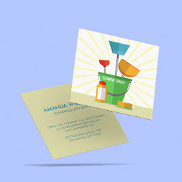 Tarjeta De Visita Cuadrada Comercial de limpieza de servicio Retro Housekeepe