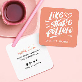 Tarjeta De Visita Cuadrada Como Compartir Seguir Guión De Pincel Guión Peach 