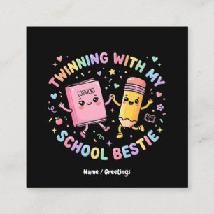 Tarjeta De Visita Cuadrada  Compañera de colegio Kawaii Amistad gemela 