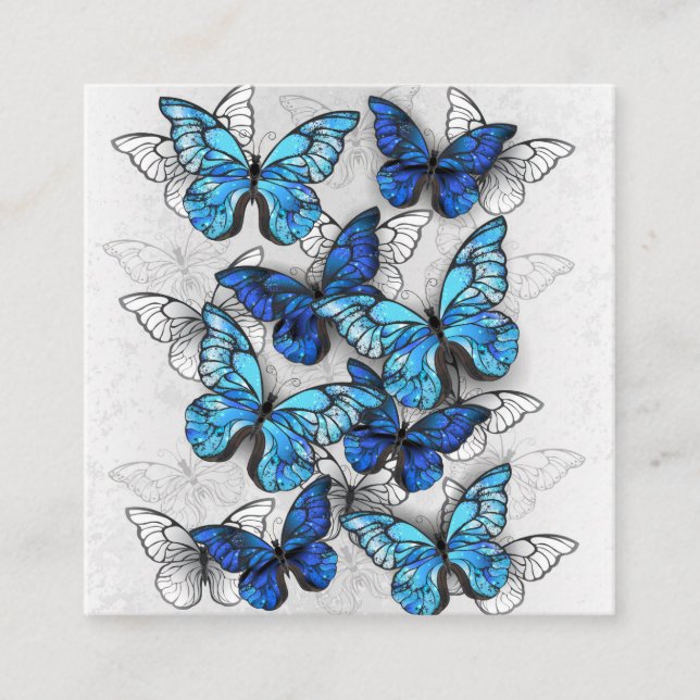 Tarjeta De Visita Cuadrada Composición de las mariposas blancas y azules (Anverso)