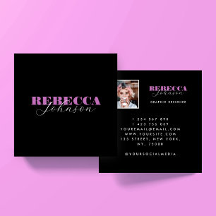 Tarjeta de visita cuadrada con foto y tipografía s