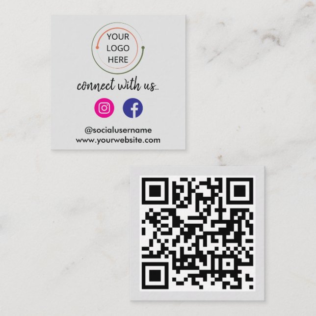 Tarjeta De Visita Cuadrada Conectarse con nosotros | Media social QR Código m (Anverso / Reverso)
