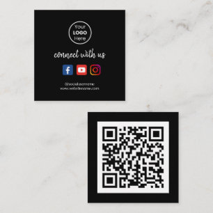 Tarjeta De Visita Cuadrada Conectarse con nosotros   Red social QR Code Black