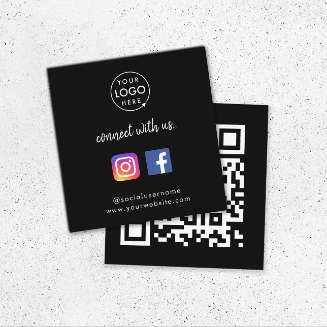 Tarjeta De Visita Cuadrada Conectarse con nosotros | Red social QR Code Black (Connect with us QR code business cards to promote your social media - Instagram, Facebook & more!)