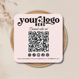 Tarjeta De Visita Cuadrada Conectarse con nosotros Social Media QR Code Pink