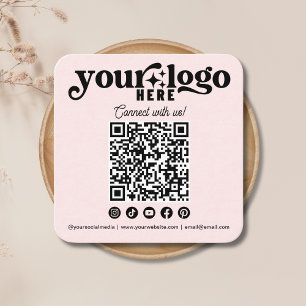 Tarjeta De Visita Cuadrada Conectarse con nosotros Social Media QR Code Pink