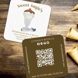 Tarjeta De Visita Cuadrada Conectarse conmigo | Código QR Crema de hielo simp