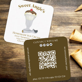 Tarjeta De Visita Cuadrada Conectarse conmigo | Código QR Crema de hielo simp