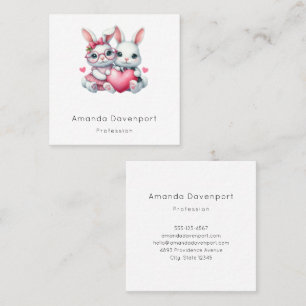 Tarjeta De Visita Cuadrada Conejitos lindos compartiendo un corazón