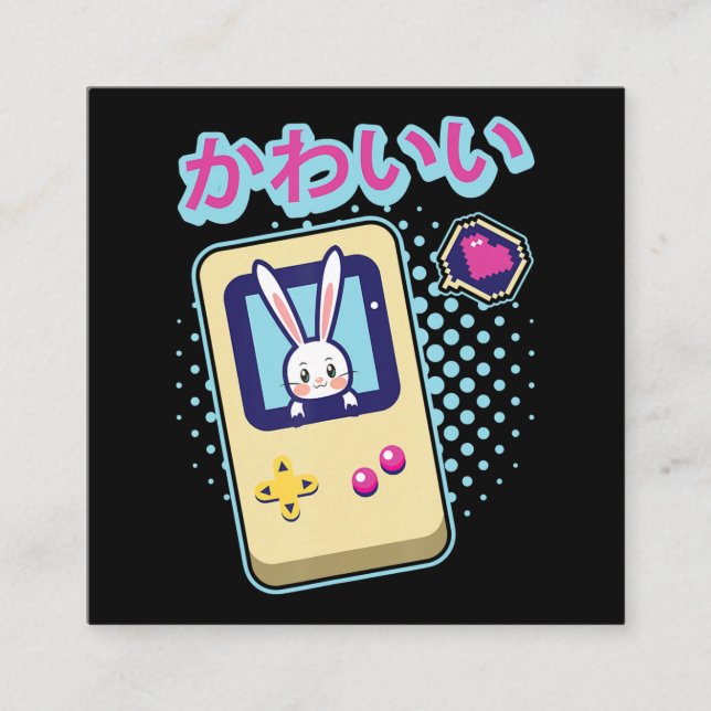 Tarjeta De Visita Cuadrada Conejo Pastel Kawaii Gamer Anime Japonés (Anverso)