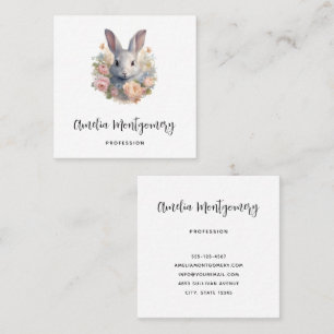 Tarjeta De Visita Cuadrada Conejo rodeado de flores pastel lindas