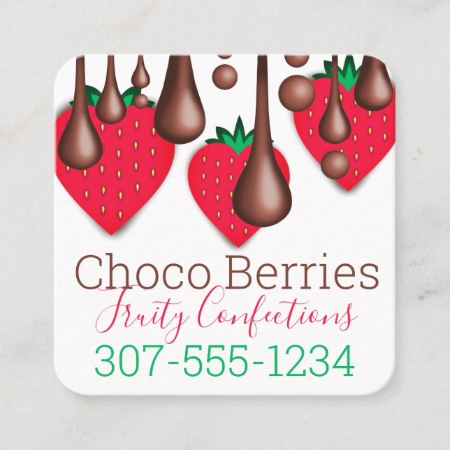 Tarjeta De Visita Cuadrada Confecciones de frutas con fresas de chocolate (Anverso)