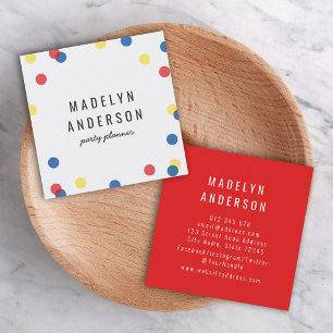 Tarjeta De Visita Cuadrada Confeti Colorido Moderno Rojo Azul Amarillo