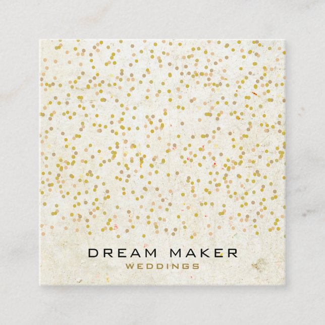 Tarjeta De Visita Cuadrada Confeti Dorado Rústico Boho (Anverso)
