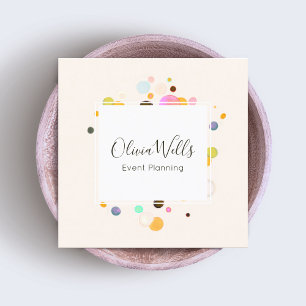 Tarjeta De Visita Cuadrada Confetti del planificador de eventos