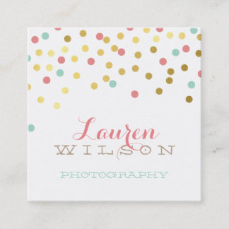 Tarjeta De Visita Cuadrada CONFETTI GLAMOROUS lindo Relieve metalizado de oro