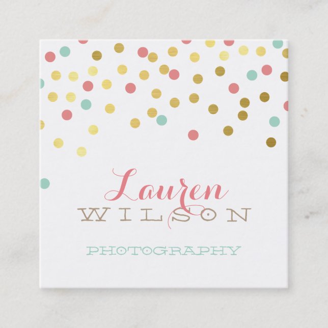 Tarjeta De Visita Cuadrada CONFETTI GLAMOROUS lindo Relieve metalizado de oro (Anverso)