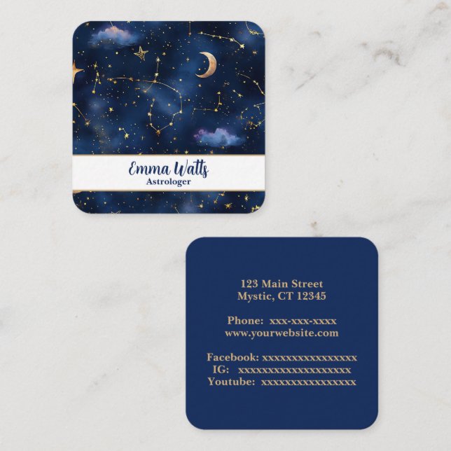 Tarjeta De Visita Cuadrada Constelaciones y estrellas (Anverso / Reverso)