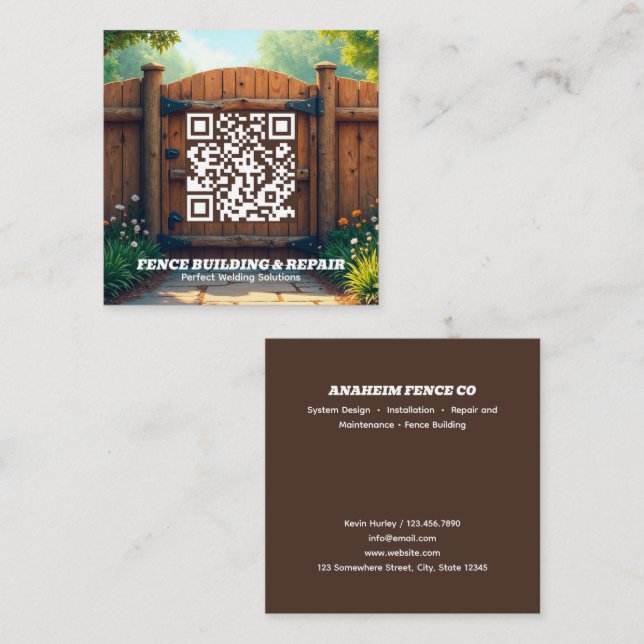 Tarjeta De Visita Cuadrada Construcción de valla de cerco QR (Anverso / Reverso)