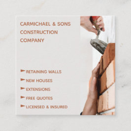 Tarjeta De Visita Cuadrada Construcción profesional de albañil