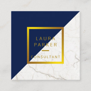 Tarjeta De Visita Cuadrada Construcción profesional de Blue Marble Gold Faux