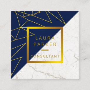 Tarjeta De Visita Cuadrada Construcción profesional de Blue Marble Gold Faux
