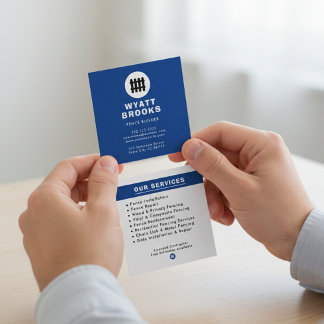 Tarjeta De Visita Cuadrada Constructor de Cercas Profesional Azul Marino y Bl