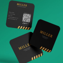 Tarjeta De Visita Cuadrada Constructor de construcción Código Qr Oro negro y 