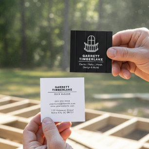 Tarjeta De Visita Cuadrada Constructor de Deck, Pórtico y Patio - Blanco y Ne