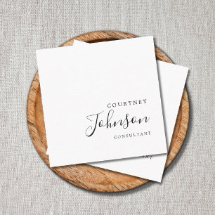 Tarjeta De Visita Cuadrada Consultor blanco negro elegante simple profesional