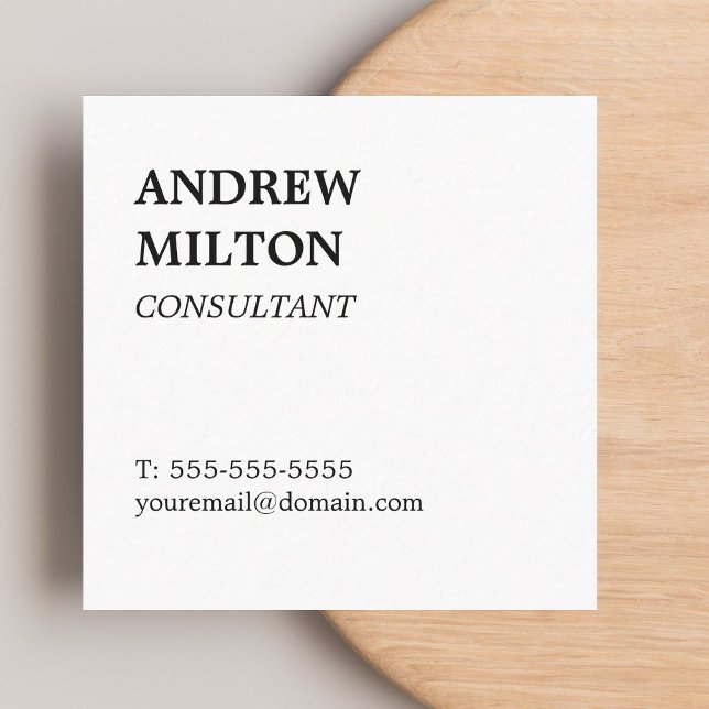 Tarjeta De Visita Cuadrada Consultor blanco simple y elegante (Subido por el creador)