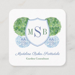 Tarjeta De Visita Cuadrada Consultor de Boj Elegante Azul y Verde
