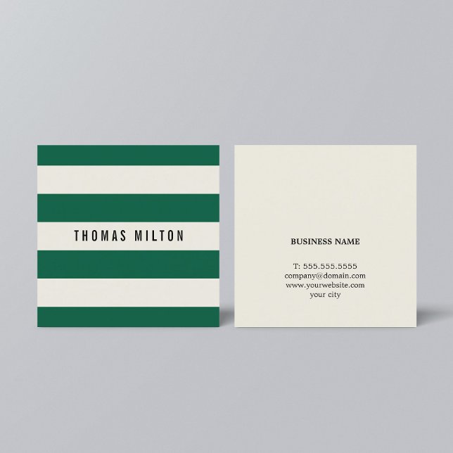 Tarjeta De Visita Cuadrada Consultor de franjas beige verde elegante y modern (Subido por el creador)
