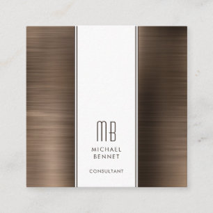 Tarjeta De Visita Cuadrada Consultor de Hoja Metálica Bronce Marrón Monograma