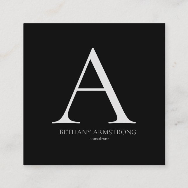 Tarjeta De Visita Cuadrada Consultor de monograma moderno simple y negro y bl (Anverso)