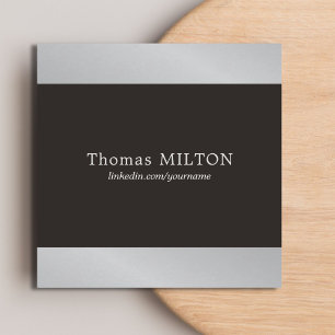 Tarjeta De Visita Cuadrada Consultor elegante profesional de Black Faux Silve