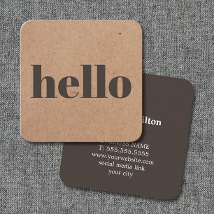 Tarjeta De Visita Cuadrada Consultor Hello marrón kraft impreso moderno