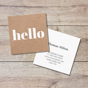 Tarjeta De Visita Cuadrada Consultor Kraft Brown White Hello moderno impreso