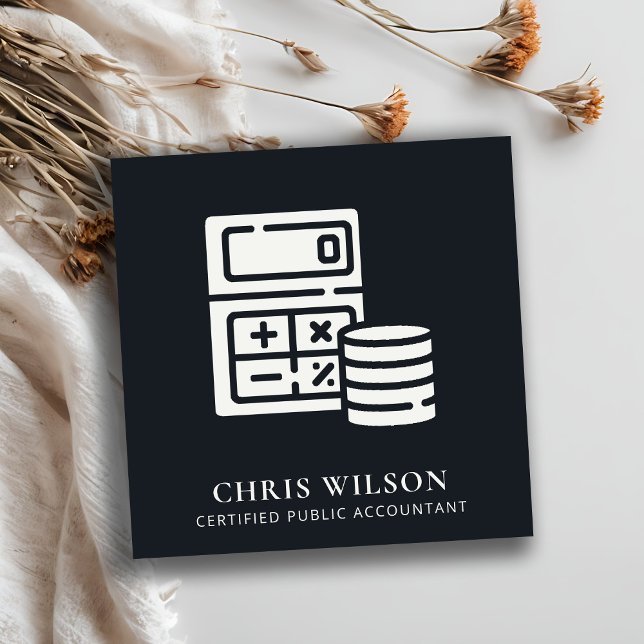 TARJETA DE VISITA CUADRADA CONTABILIDAD DE ICONOS DE MODERNOS CÁLCULOS BLANCO (Subido por el creador)
