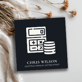 TARJETA DE VISITA CUADRADA CONTABILIDAD DE ICONOS DE MODERNOS CÁLCULOS BLANCO