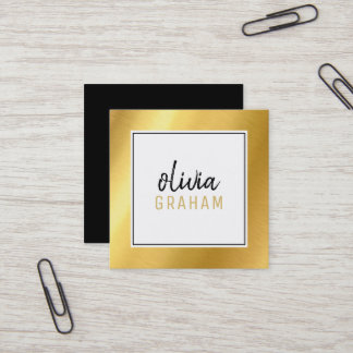 Tarjeta De Visita Cuadrada CONTACTO PERSONAL negrita borde dorado brillante n