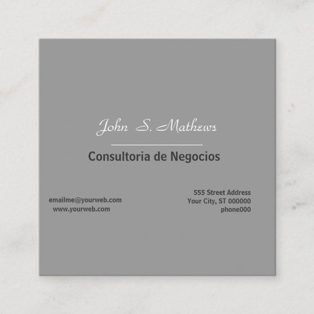 Tarjeta De Visita Cuadrada Contemporary Neutral Grey Minimalist Professional (Anverso)