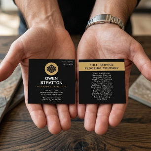 Tarjeta De Visita Cuadrada Contratista de Instalación de Pisos Black & Gold