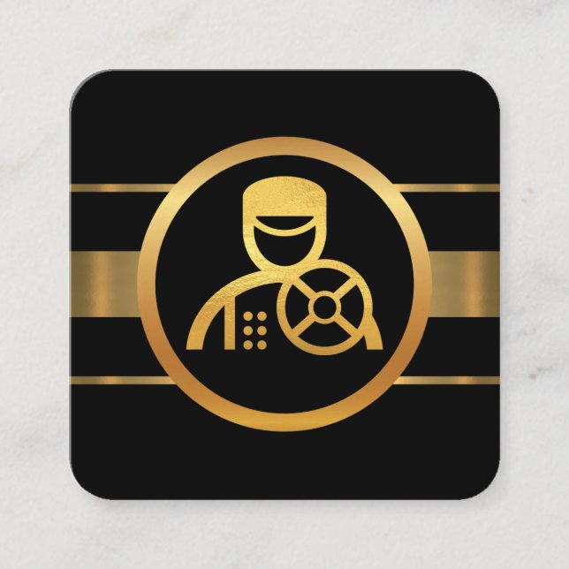 Tarjeta De Visita Cuadrada Controlador de Chauffeur de Líneas de Oro Dinámica (Anverso)