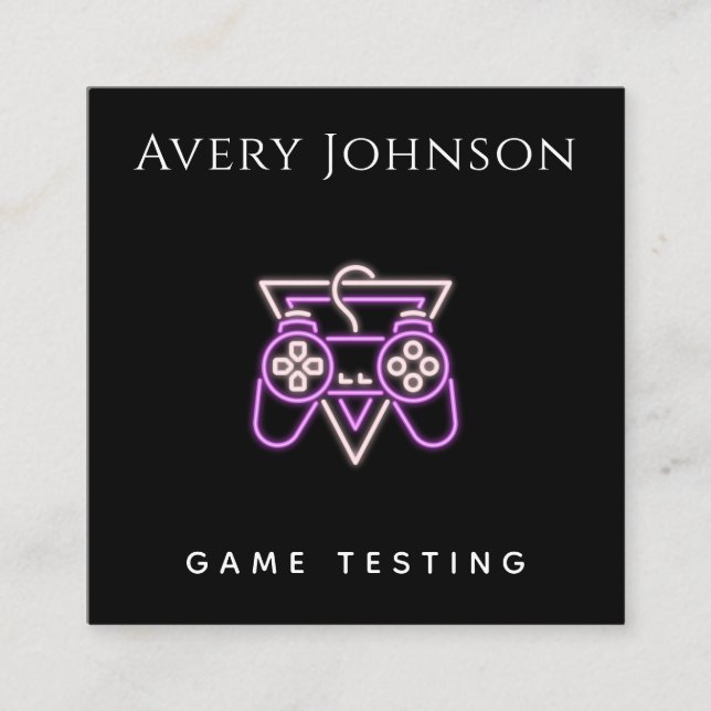 Tarjeta De Visita Cuadrada Controlador rosa de pruebas de videojuegos negrita (Anverso)